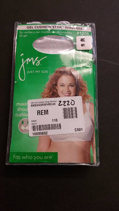 lot 2220 image: Just My Size Gel Cushion Strap Wirefree Bra White 48 C