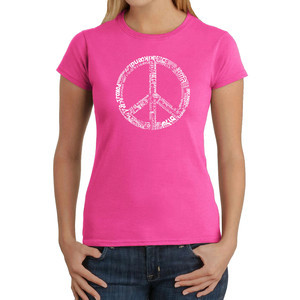 lot 2201 image: Womens T-Shirt - THE WORD PEACE IN 77 LANGUAGES Pink 2XL