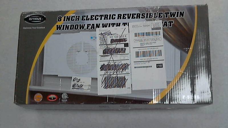 Optimus 8 Electric Reversible Window Fan w Thermometer