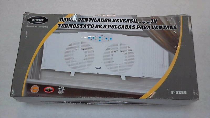 Optimus 8 Electric Reversible Window Fan w Thermometer