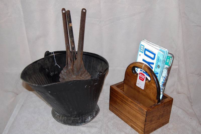Fireplace Bucket and License Plates