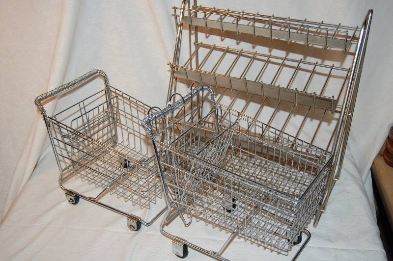 Tiny Shopping Carts and Metal Rack