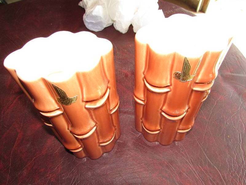 lot 163 image: PAIR OF RED WING POTTERY ART BAMBOO VASES