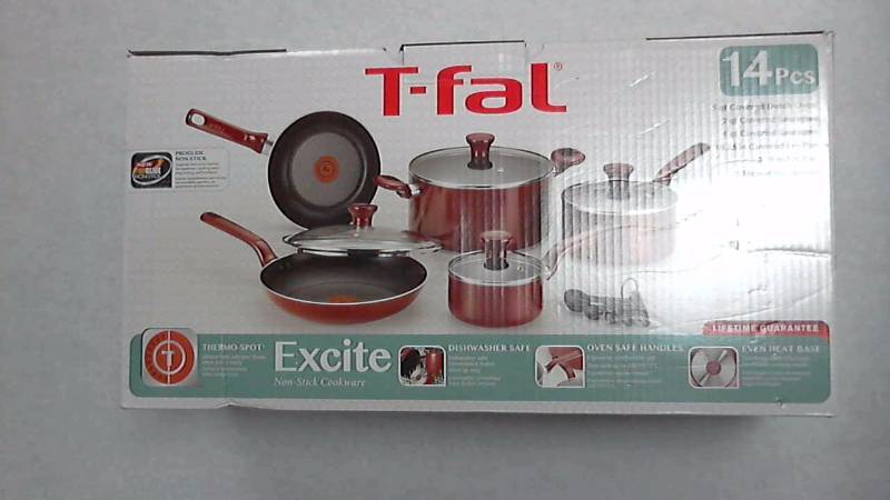 lot 2962 image: T-fal Excite 14-Pc. Nonstick Aluminum Cookware Set Red