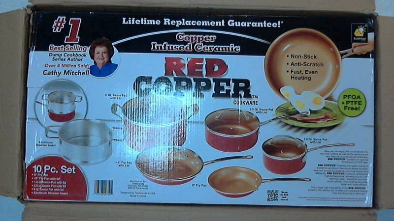 lot 2979 image: Red Copper 10-Pc. Nonstick Ceramic Cookware Set