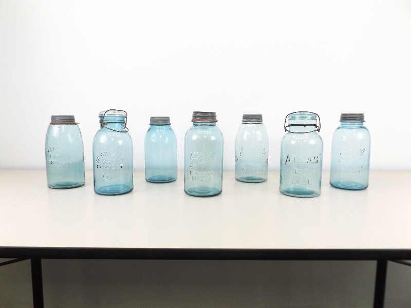7 Large 1-12 Quart Antique Blue Mason Jars