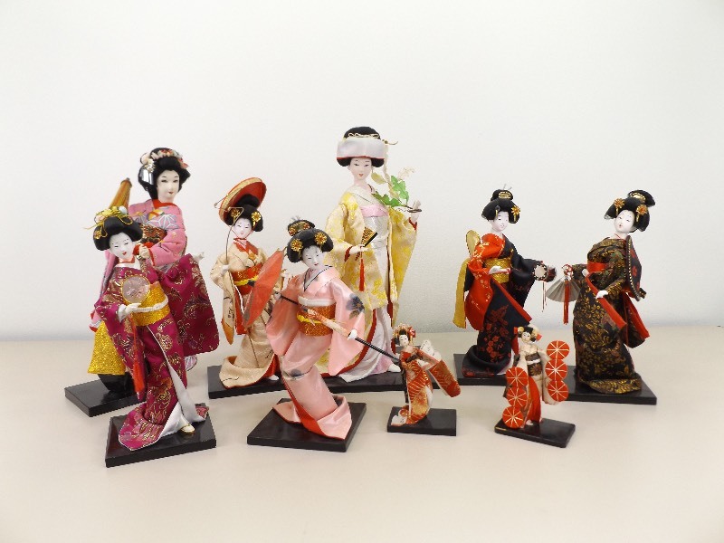 Collection of 9 Porcelain etc. Geisha Dolls