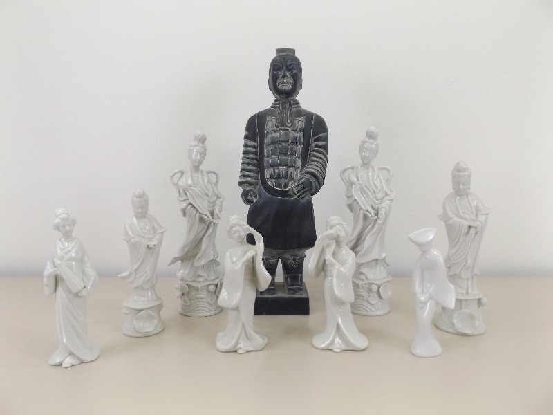 Collection of Samurai Warrior and His Harem of 8 Porcelain Geishas