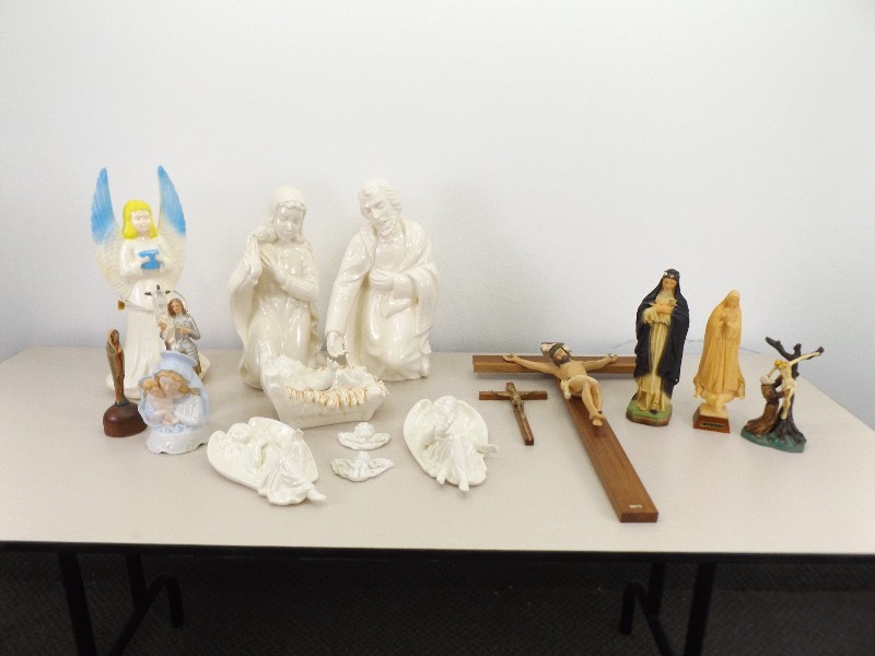 Large Lot of Ceramic, Plaster, etc. Religious Figurines, Crucifixes, etc.