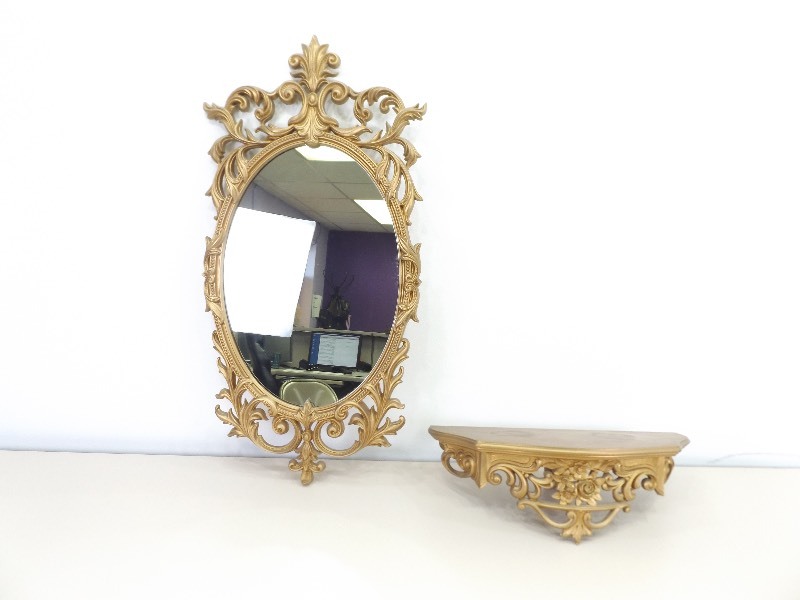 Vintage Syroco Wall Hanging MirrorShelf Set