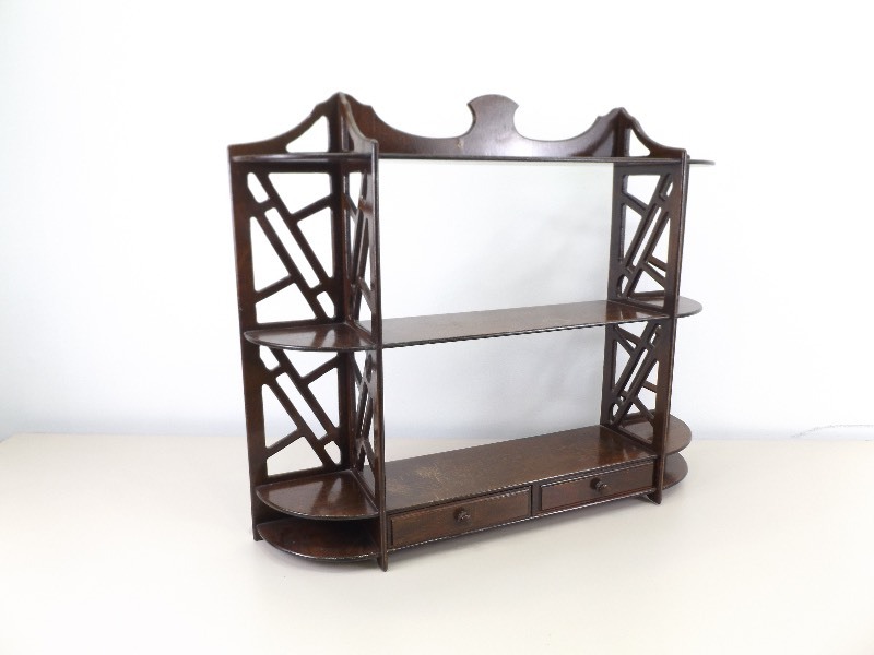 Vintage Wood Wall Hanging Shelf with 2 Drawers