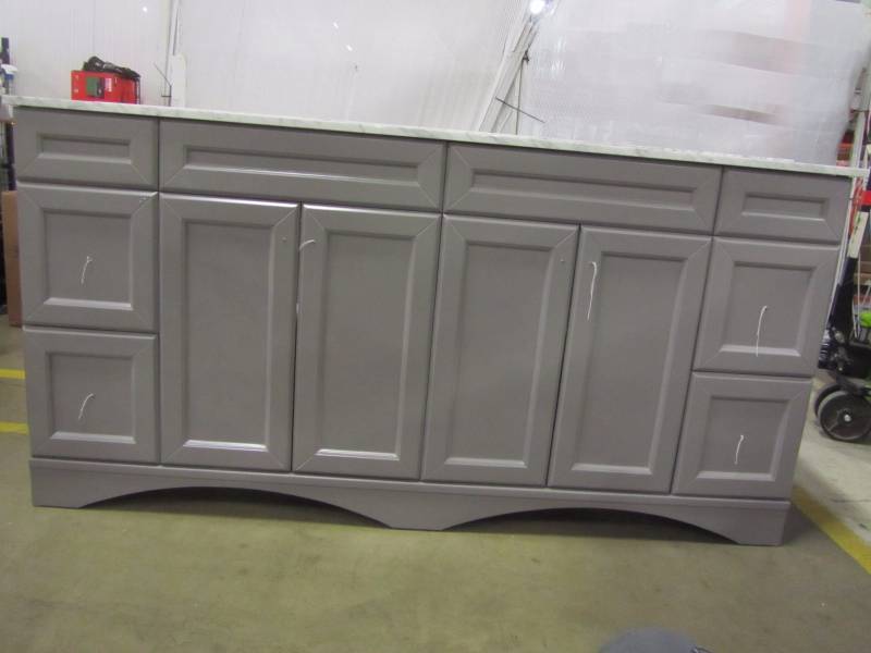 lot 51 image: Talisa 72 in. W x 22 in. D Vanity in Grey with Marble Vanity Top in White with White Basin