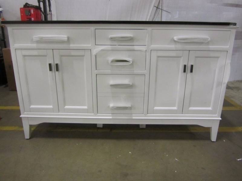 lot 52 image: Home Decorators Collection Manor Grove 61 in. Double Vanity in White with Granite Vanity Top in Black