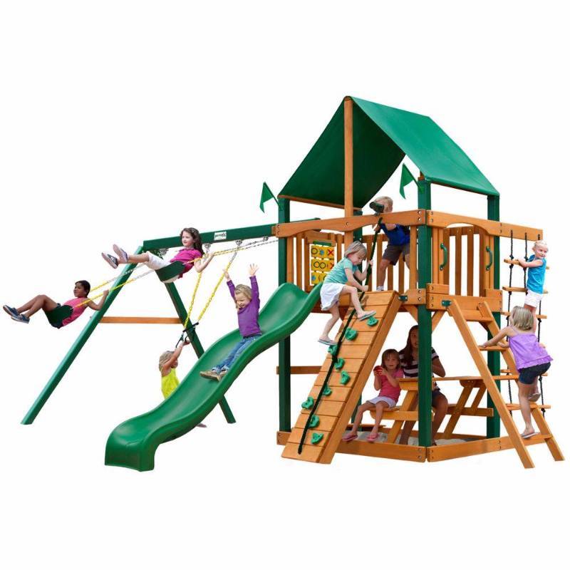 lot 2 image: Gorilla Playsets Chateau with Timber Shield and Deluxe Green Vinyl Canopy Cedar Playset