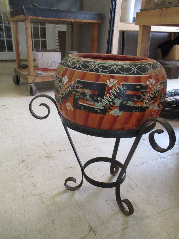 Large Clay Planter and Stand