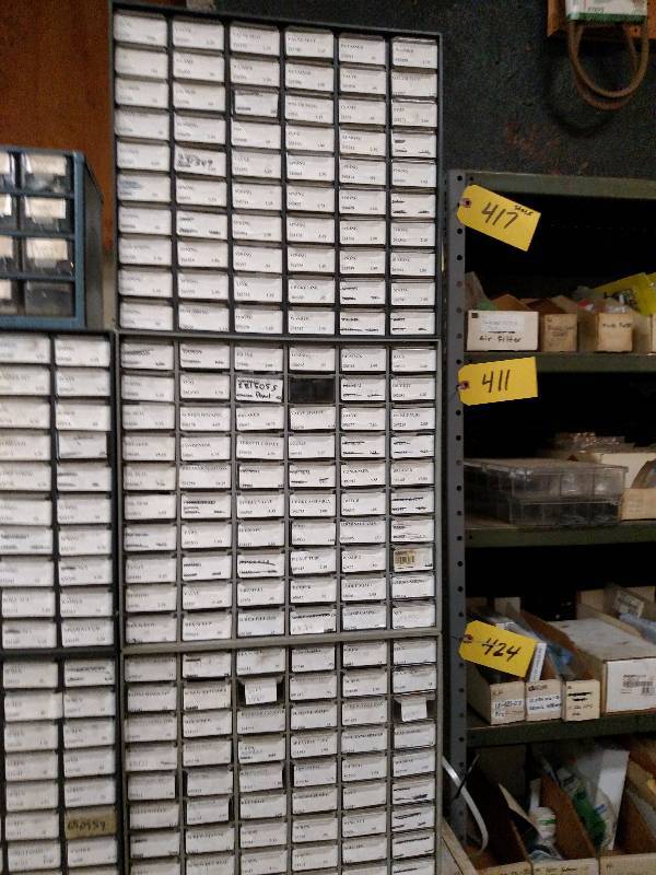 lot 407 image: (3) 60 Drawer Parts Cabinets with B...