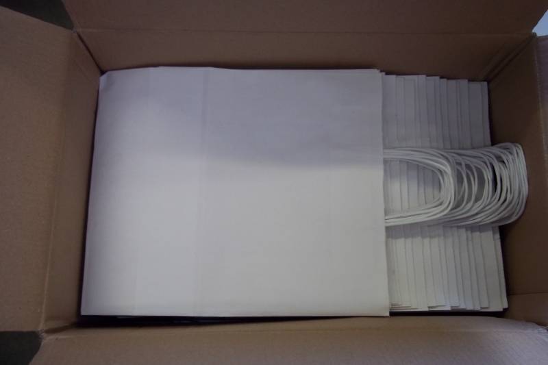 lot 174 image: White Kraft Bags 13 x 5 x 16 250 Per Carton
