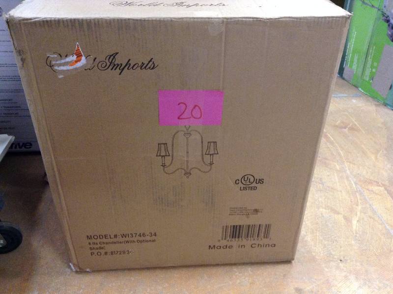 lot 20 image: World Imports Brondy 6-Light Aged Ebony Chandelier open box never used