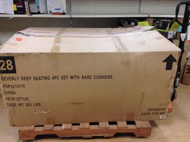 lot 50 image: Hampton Bay Beverly 4-Piece Patio Deep Seating Set with Cushion Insert  Slipcovers Sold separly open box never used