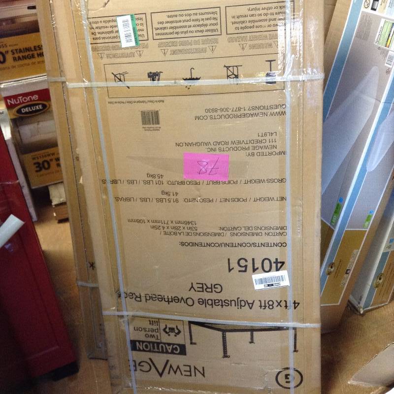 lot 78 image: NewAge Products Performance 96 in. L x 48 in. W x 42 in. H Adjustable VersaRac Ceiling Storage Rack in Gray Model#  40151 open box never used