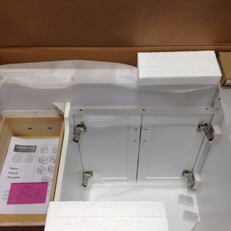 lot 82 image: Foremost Ashburn 36 in. W x 21.75 in. D Vanity Cabinet in White open box never used