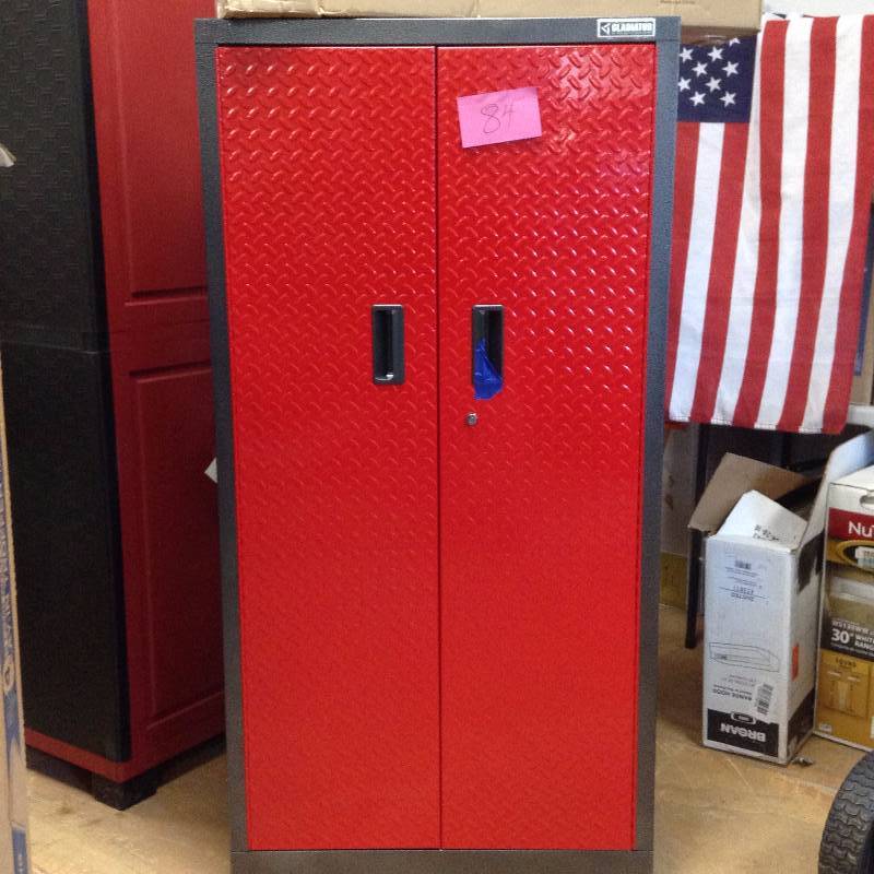 lot 84 image: Gladiator Premier Series Pre-Assembled 66 in. H x 30 in. W x 18 in. D Steel Rolling Garage Cabinet in Racing Red Tread Model#  GATB302DDR open box never used