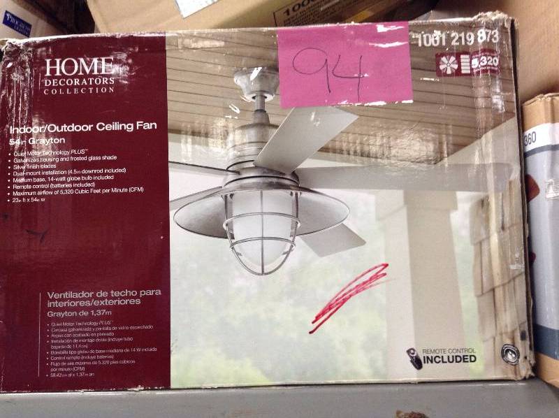 lot 94 image: Home Decorators Collection Grayton 54 in. IndoorOutdoor Galvanized Ceiling Fan open box never used