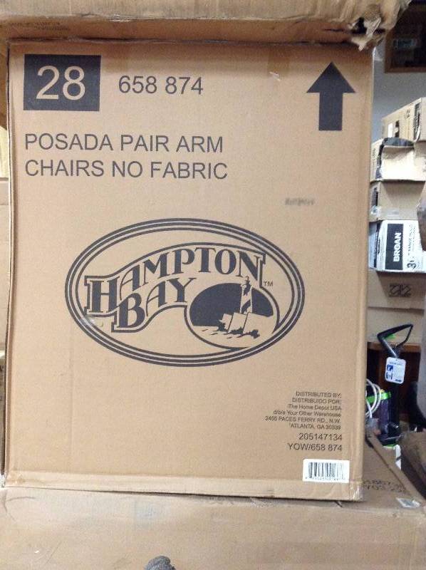 lot 8 image: Hampton Bay Posada Patio Dining Arm Chair with Cushion Insert (2-Pack) (Slipcovers Sold Separately) New