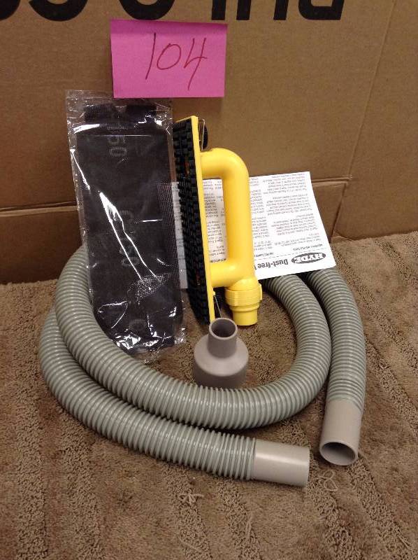 lot 104 image: Hyde 6 ft. Hose Dust-Free Drywall Hand Sander Kit Model#  09163 open box never used