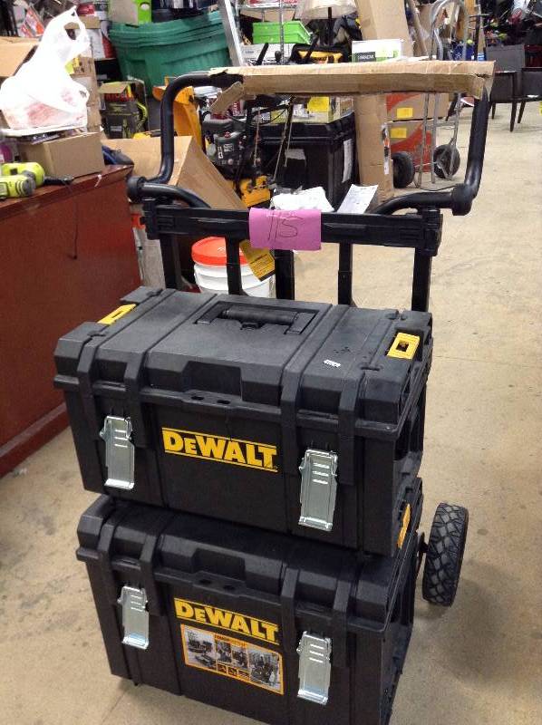 lot 115 image: DEWALT DWST08210 Tough System L-Cart Carrier whit 2 dewall boxes open box never used