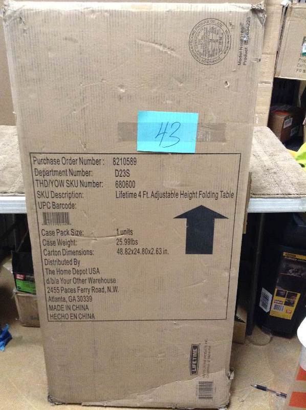 lot 43 image: Lifetime Adjustacle Height Folding Table 4 Ft
