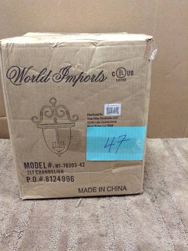 lot 47 image: World Imports Model WI-76303 3 Lt Chandelier New