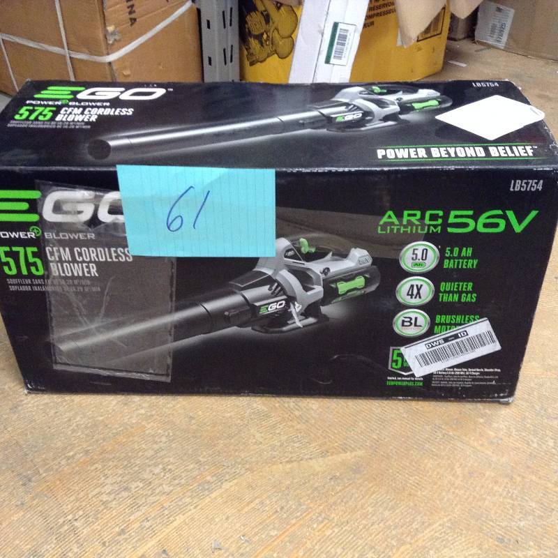 lot 61 image: EGO POWER 575 CFM Blower Battery and Charger included Model LB5754