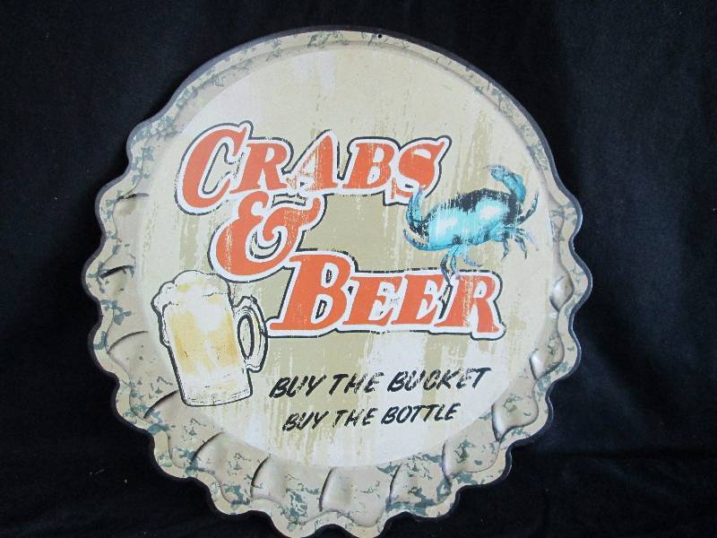 lot 141 image: Crabs & Beer Metal Sign