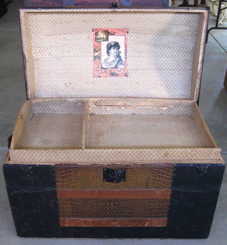lot 1 image: Antique, Domed Top Immigrant Trunk