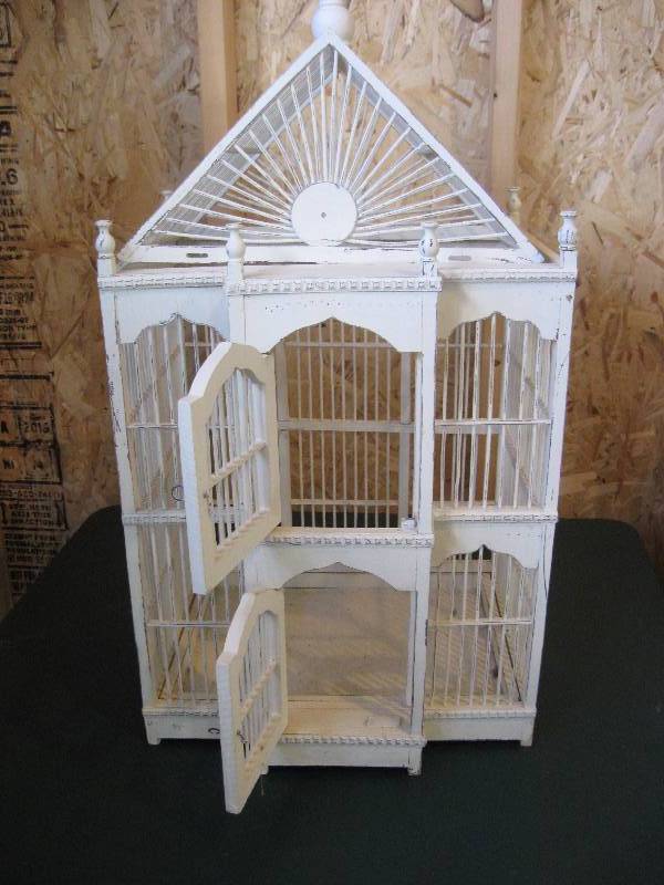 lot 6 image: Large, Vintage, Wood, 2 Door Bird Cage