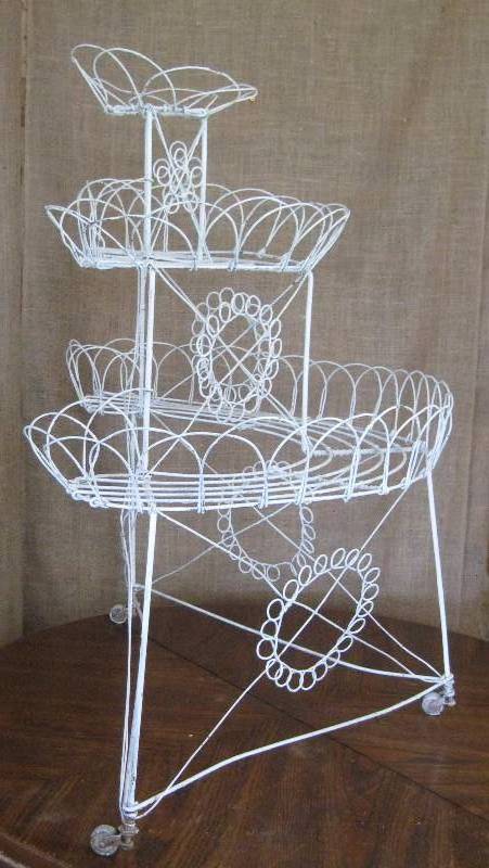lot 8 image: Antique, Wire, Tiered Plant Stand