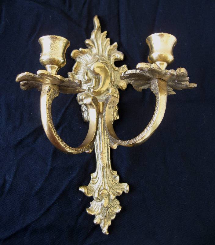 lot 59 image: Ornate, Heavy Brass Wall Sconces  Candle holders