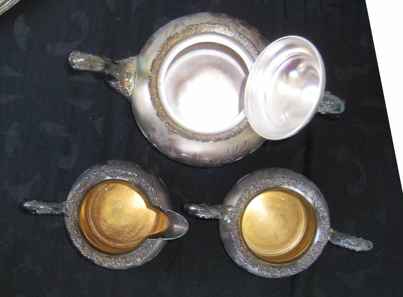 lot 71 image: Antique Silverplate Tea Set & Silverplate Basket, Tray & Coasters