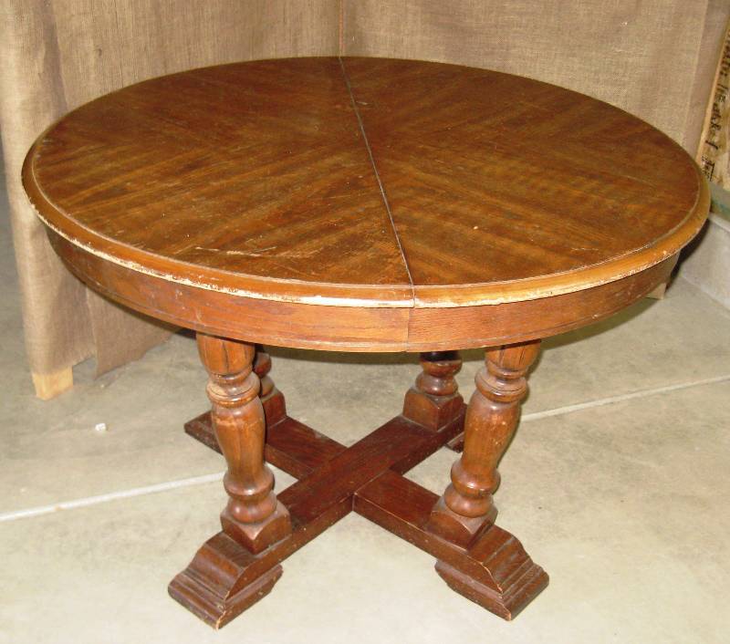 lot 54 image: Vintage Wood Table with Mismatched Seating
