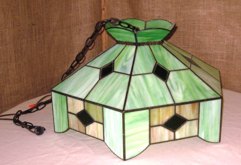lot 47 image: (2) Vintage, Stained Glass Hanging Lights