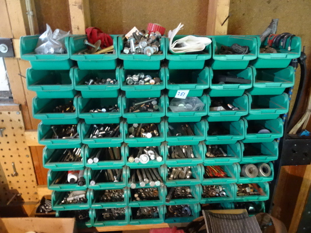 lot 251 image: 42 Hardware Bins, Lots of Nuts and Bolts,