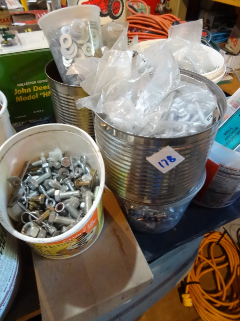 lot 178 image: Buckets Full of Misc Hardware