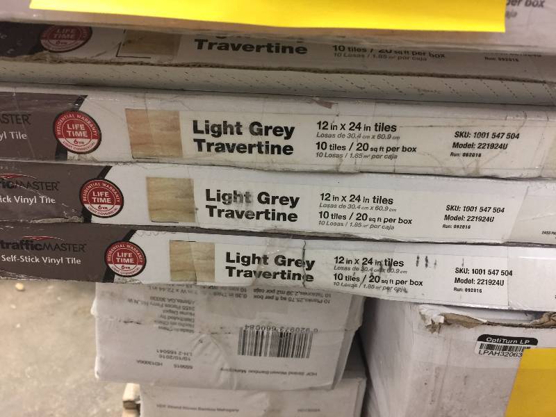 lot 3 image: TrafficMASTER 12 in. x 24 in. Light Grey Travertine Peel and Stick Vinyl Tile Flooring (20 sq. ft.  case)-221924U  4 cases