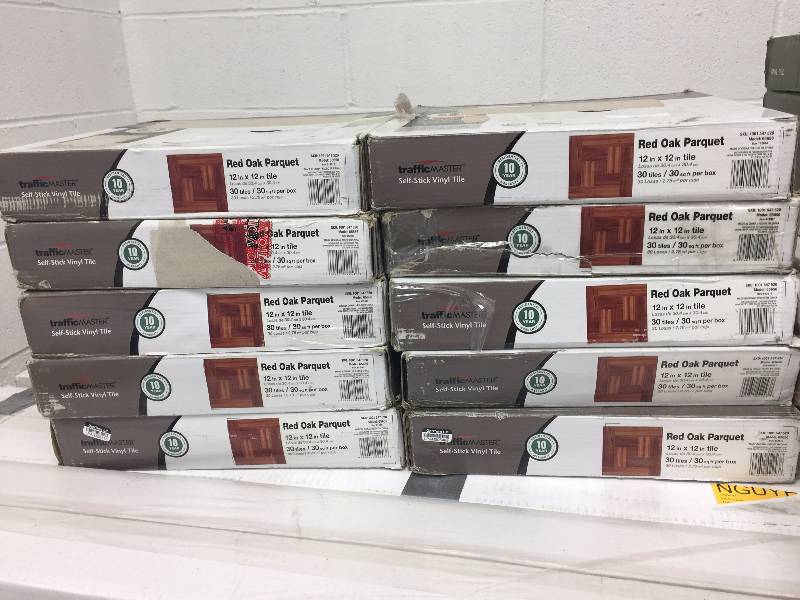 lot 6 image: TrafficMASTER 12 in. x 12 in. Red Oak Parquet Peel and Stick Vinyl Tile Flooring (30 sq. ft.  case)-65656  10 cases