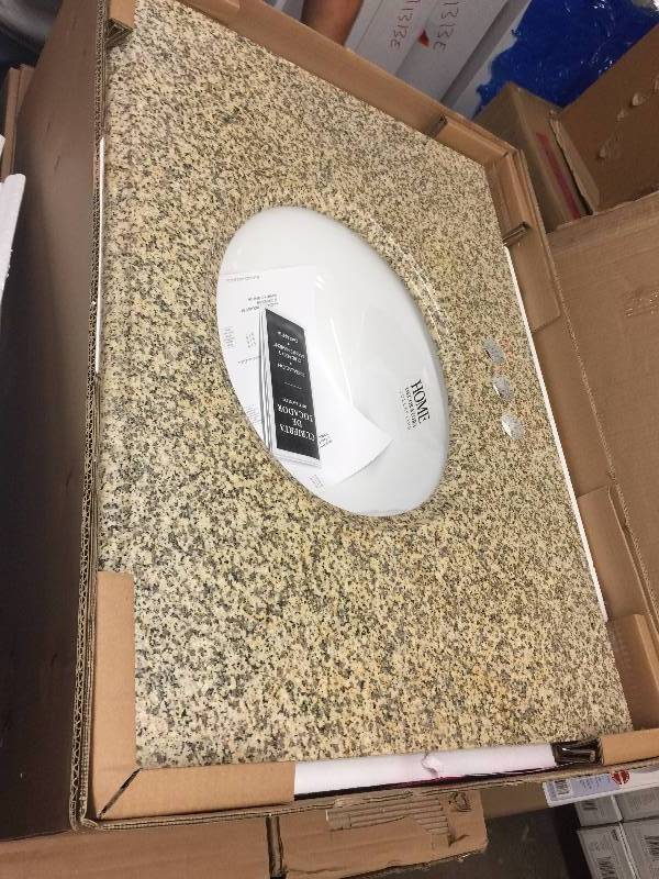 lot 35 image: Pegasus 31 in. x 22 in. Granite Vanity Top in Montesol with White Bowl and 4 in. Faucet Spread Model # 16649 open box never used