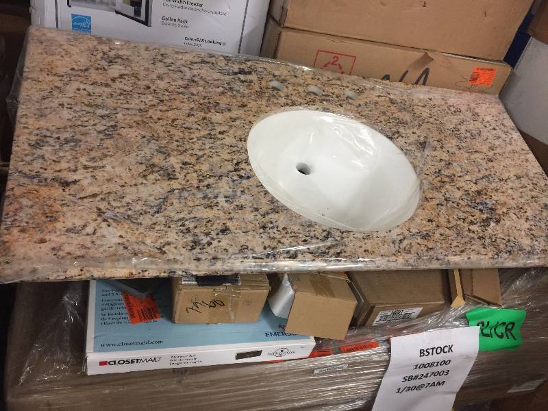 lot 37 image: St. Paul 49 in. x 22 in. Stone Effects Vanity Top in Bordeaux with White Basin Model # SEO4922COM-BO open box never used