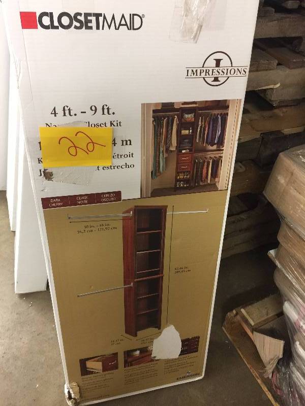 lot 22 image: ClosetMaid Impressions 4 ft. to 9 ft. W Chocolate Narrow Closet Kit New Model # 30851 open box never used