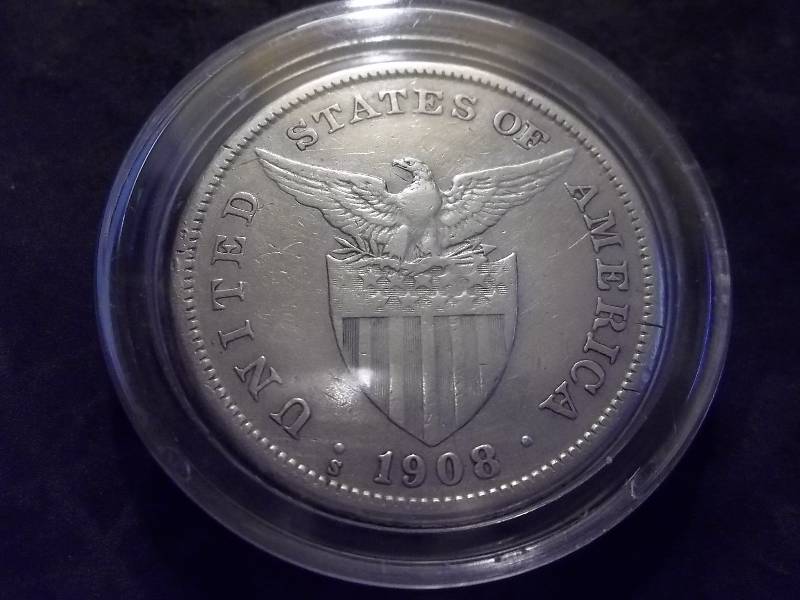 1908 S USA One Silver Peso Philippines