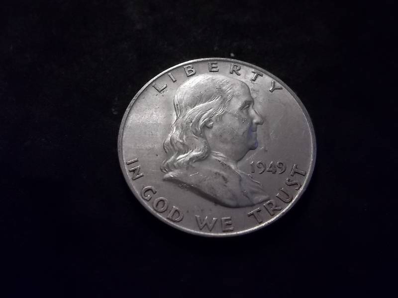 1949 D  Franklin Half Dollar Very High Grade MS With Full Bell (In MS65 $250.00)